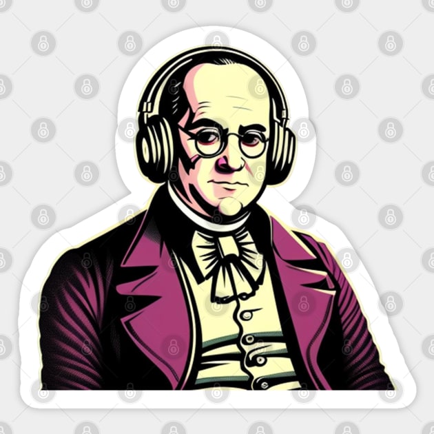 Money Moves Ben Franklin Retro Headphones II Sticker by musicgeniusart